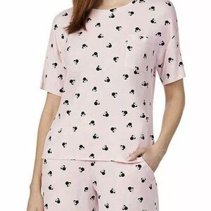 Disney women’s pink pajama set short sleeve pockets size Large soft lightweight